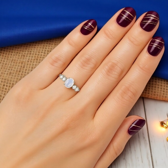 🆕Moonstone Minimalist Ring S925 Sterling Silver Genuine Gemstone CZ Stones - Picture 10 of 11